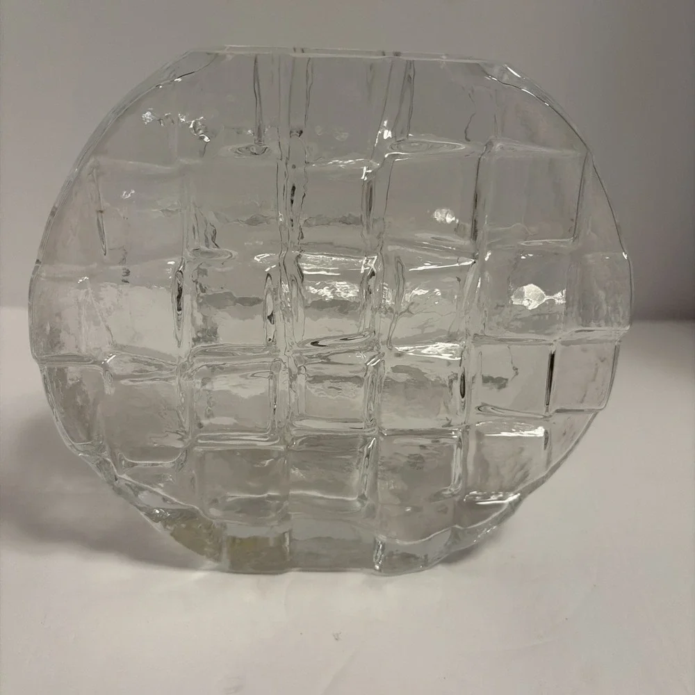 Swedish Mid Century Modern Handblown Textured Vase Round Clear